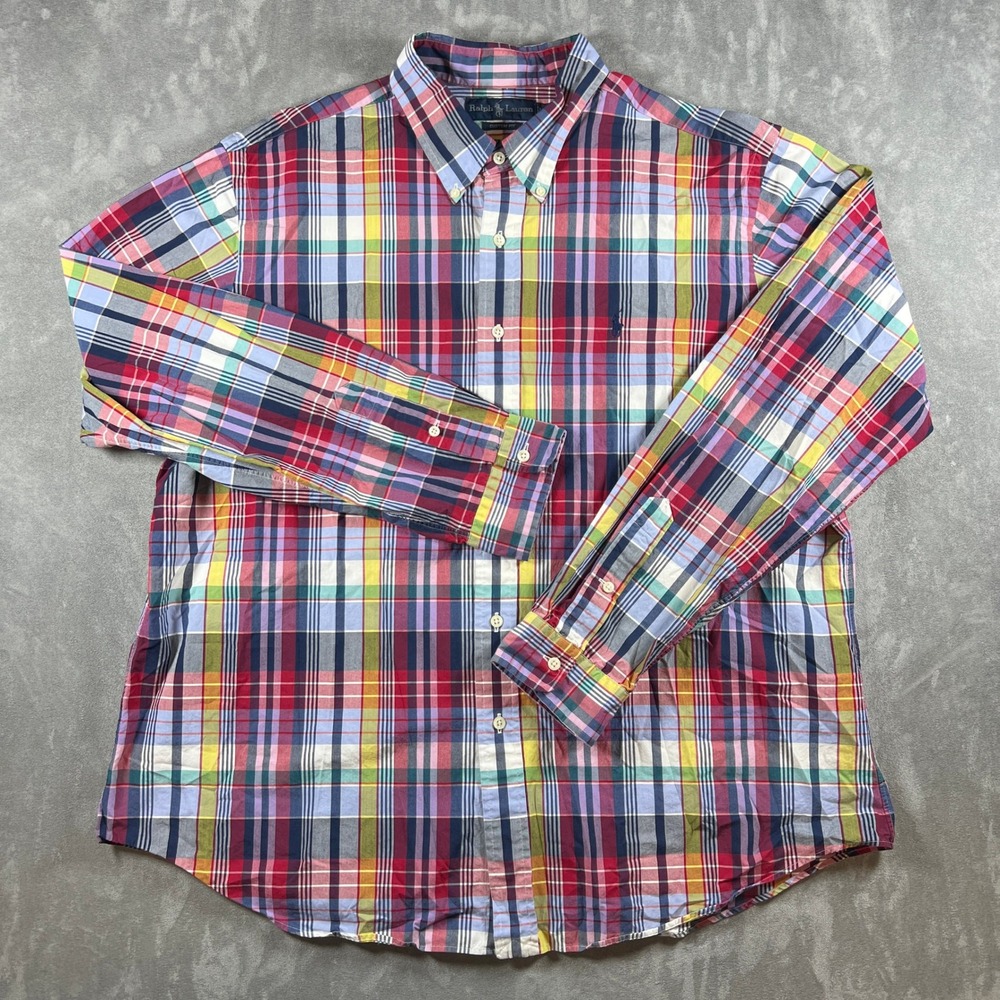 Ralph Lauren Mens XXL Custom Fit Plaid Button Down Shirt Multi Color Long Sleeve